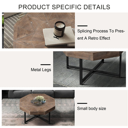Wood octagonal vintage patchwork coffee table with black metal legs by HouseOfZazla on Tampa Home & Garden Store