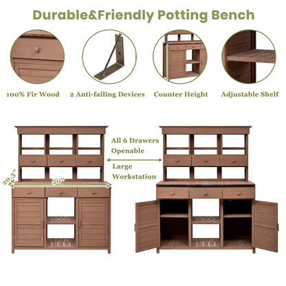 Topmax 65.7in Garden Potting Bench w Hutch in fir wood by HouseOfZazla, 2 workstations on Tampa Home & Garden Store