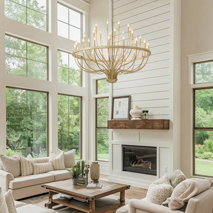 36-Light Gold Industrial Iron Candle Chandelier HouseOfZazla with circular frame and curved arms on Tampa Home & Garden Store