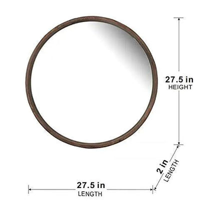 Round Wood Mirror Wall Mounted Home Decor