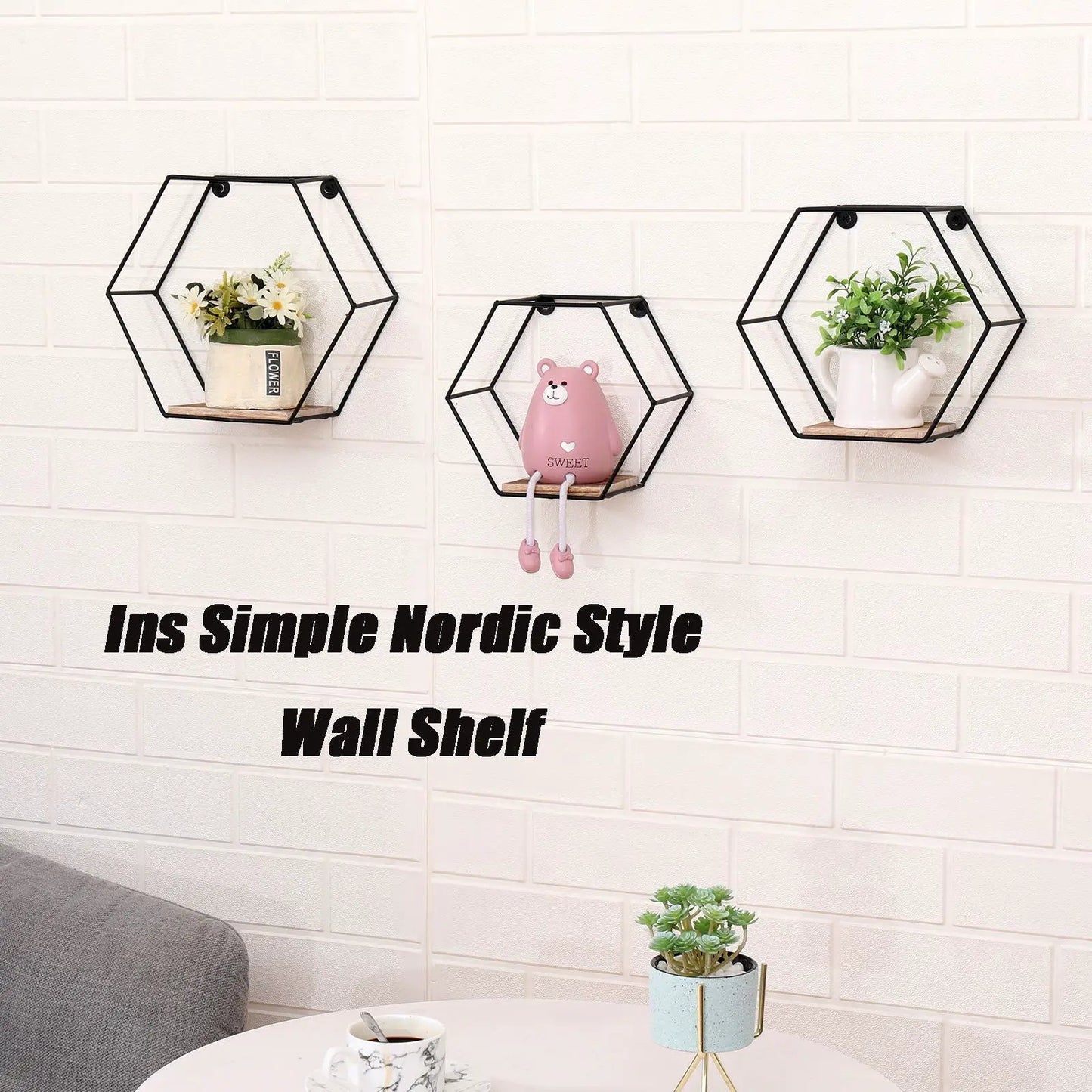 Hexagonal Wall Shelves Set of 3 in Black