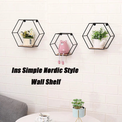 Hexagonal Wall Shelves Set of 3 in Black