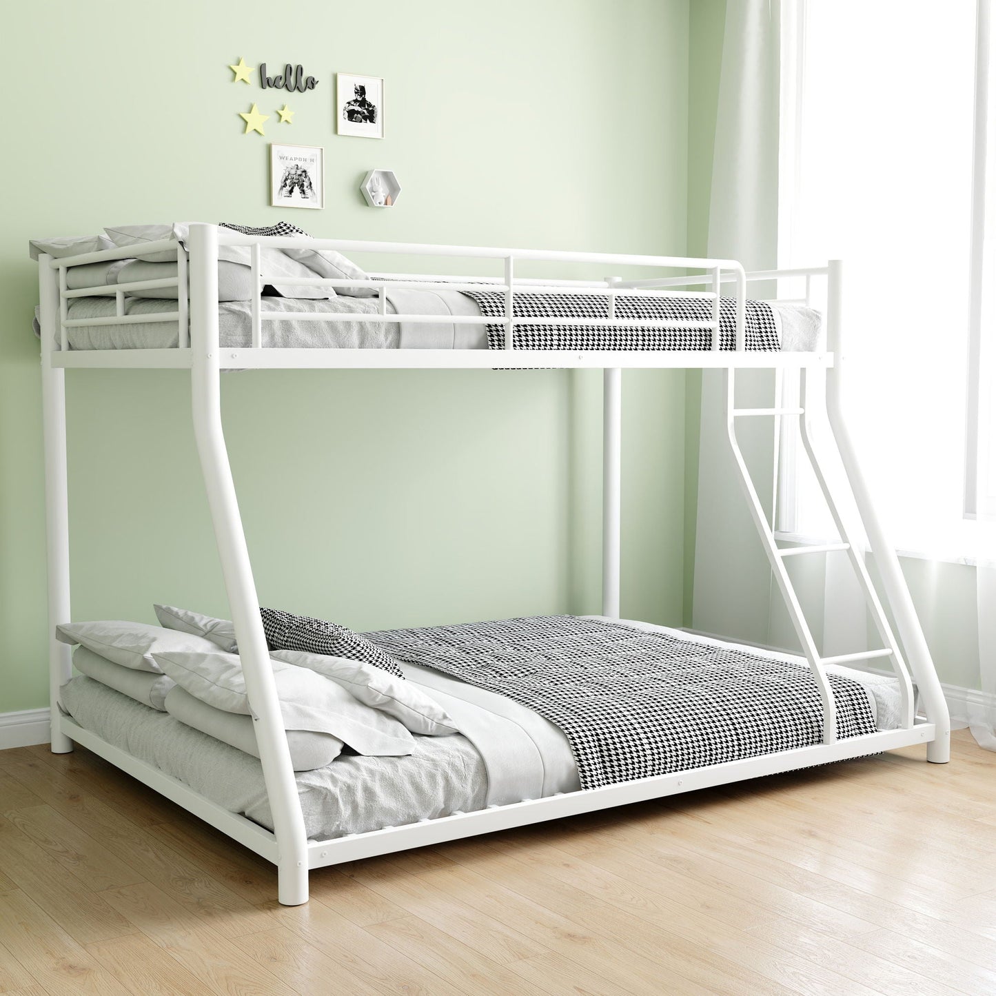 Sturdy Metal Bunk Bed With Ladder and Guardrail