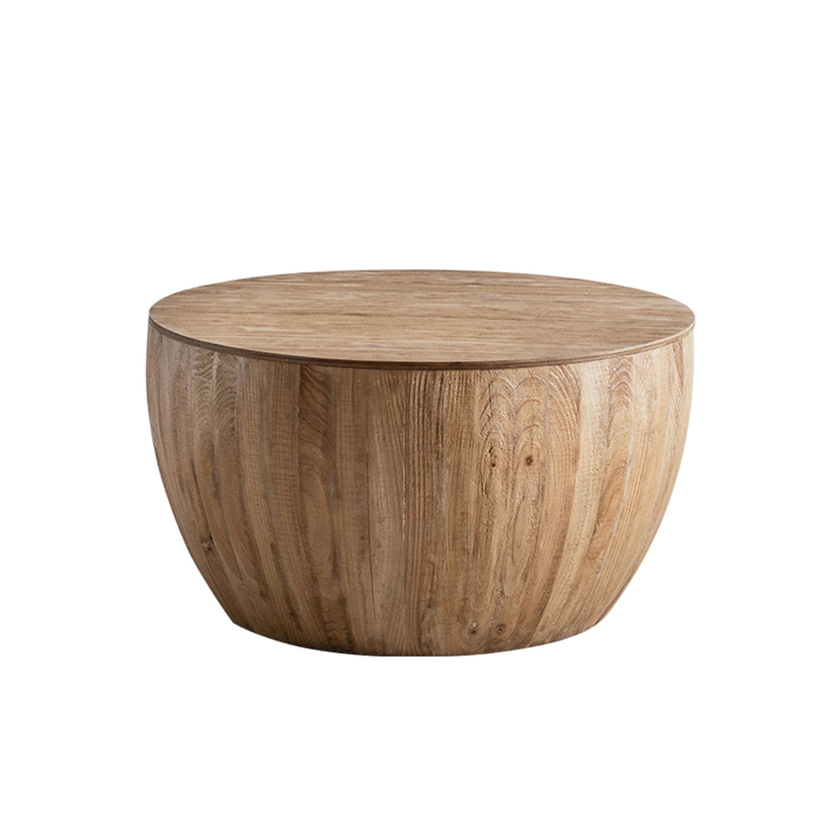 Vintage style barrel coffee table by HouseOfZazla, natural wood finish with storage on Tampa Home & Garden Store