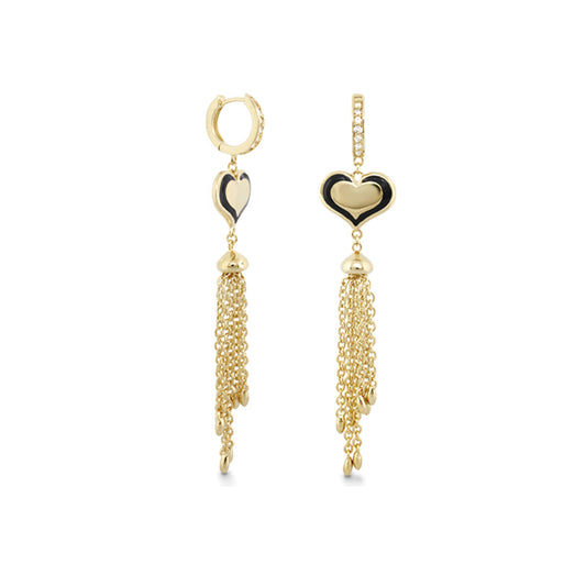 Fantasy Earrings by Lauren G Adams, pair of gold-tone heart drop earrings with tassel chains on Tampa Home & Garden Store