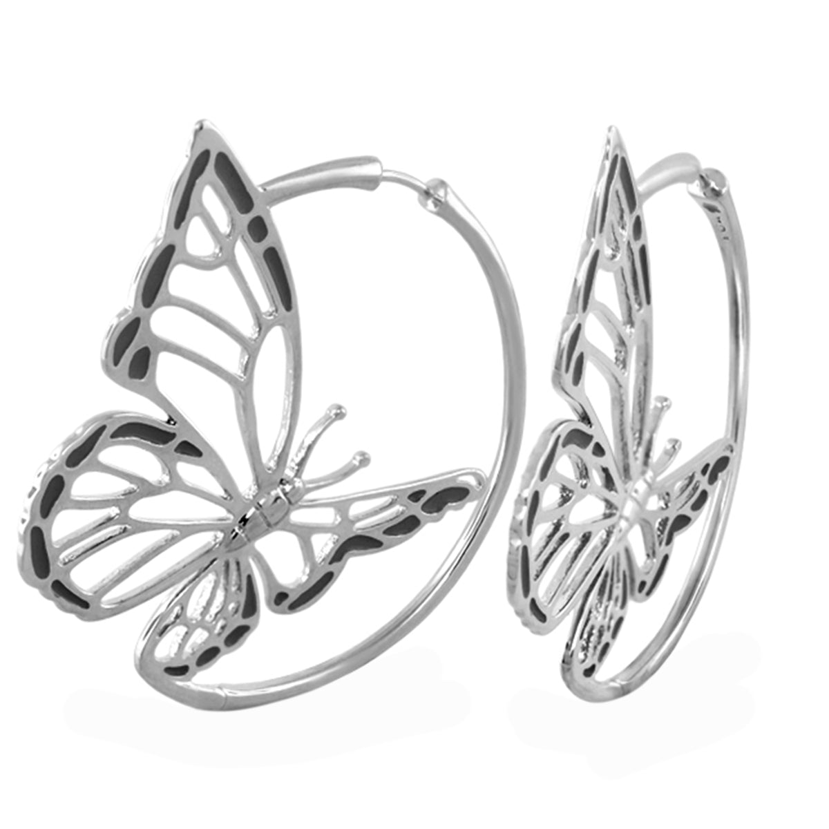 Rose Garden Butterfly Earrings by Lauren G Adams, silver-tone openwork butterfly hoops, pair on Tampa Home & Garden Store