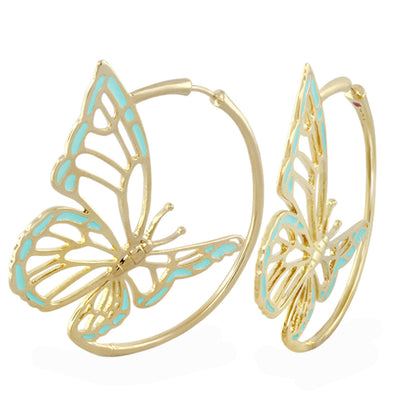 Rose Garden Butterfly Earrings pair gold-tone hoops with turquoise wings by Lauren G Adams on Tampa Home & Garden Store