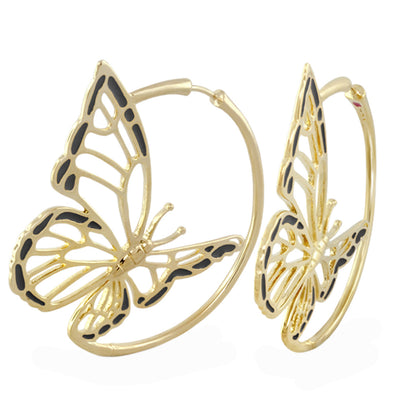 Rose Garden Butterfly Earrings gold hoops with black enamel butterfly-cutouts Lauren G Adams on Tampa Home & Garden Store