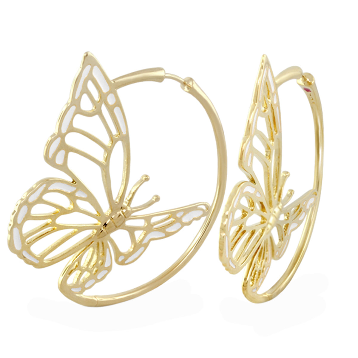 Rose Garden Butterfly Earrings, gold-tone hoops with white enamel wings, Lauren G Adams on Tampa Home & Garden Store