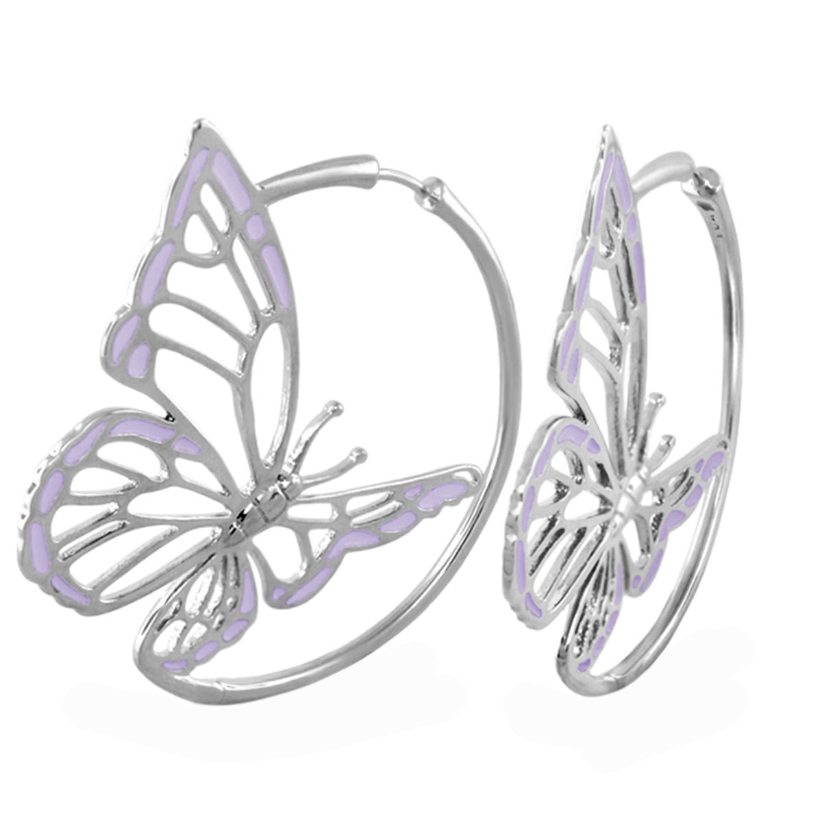 Rose Garden Butterfly Earrings pair by Lauren G Adams, silver-tone with lavender enamel on Tampa Home & Garden Store