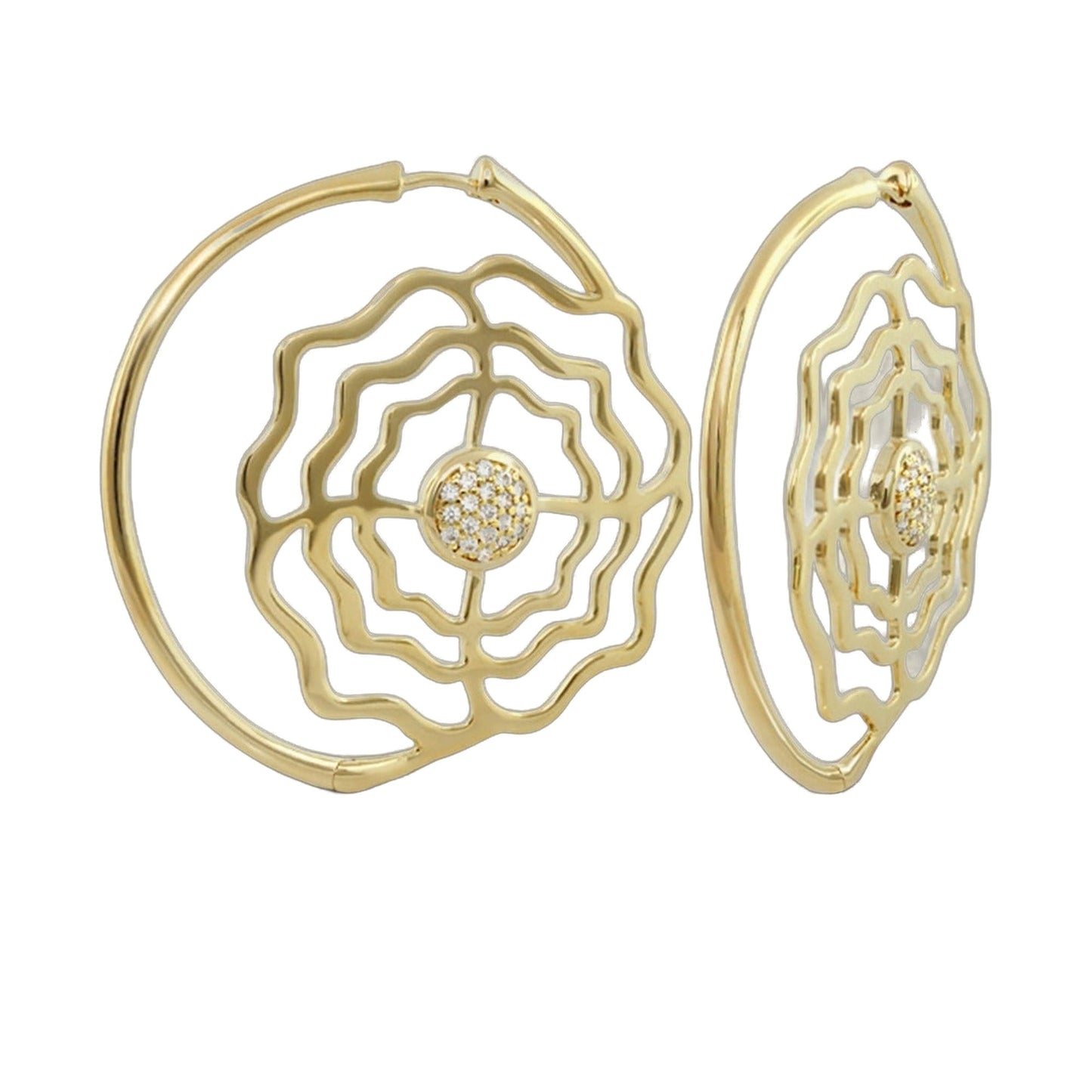Rose Garden Pavé Center Rose Hoop earrings in gold tone with lattice floral center on Tampa Home & Garden Store