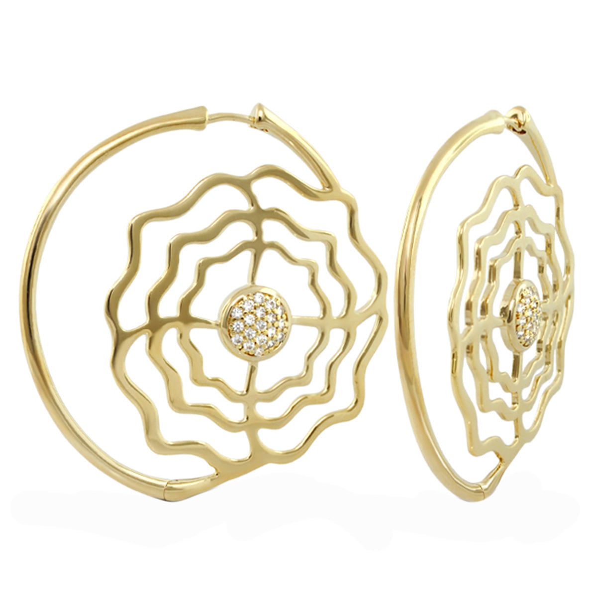 Rose Garden Earrings — Pavé Rose Hoop pair, gold-tone with pavé crystals, Lauren G Adams on Tampa Home & Garden Store