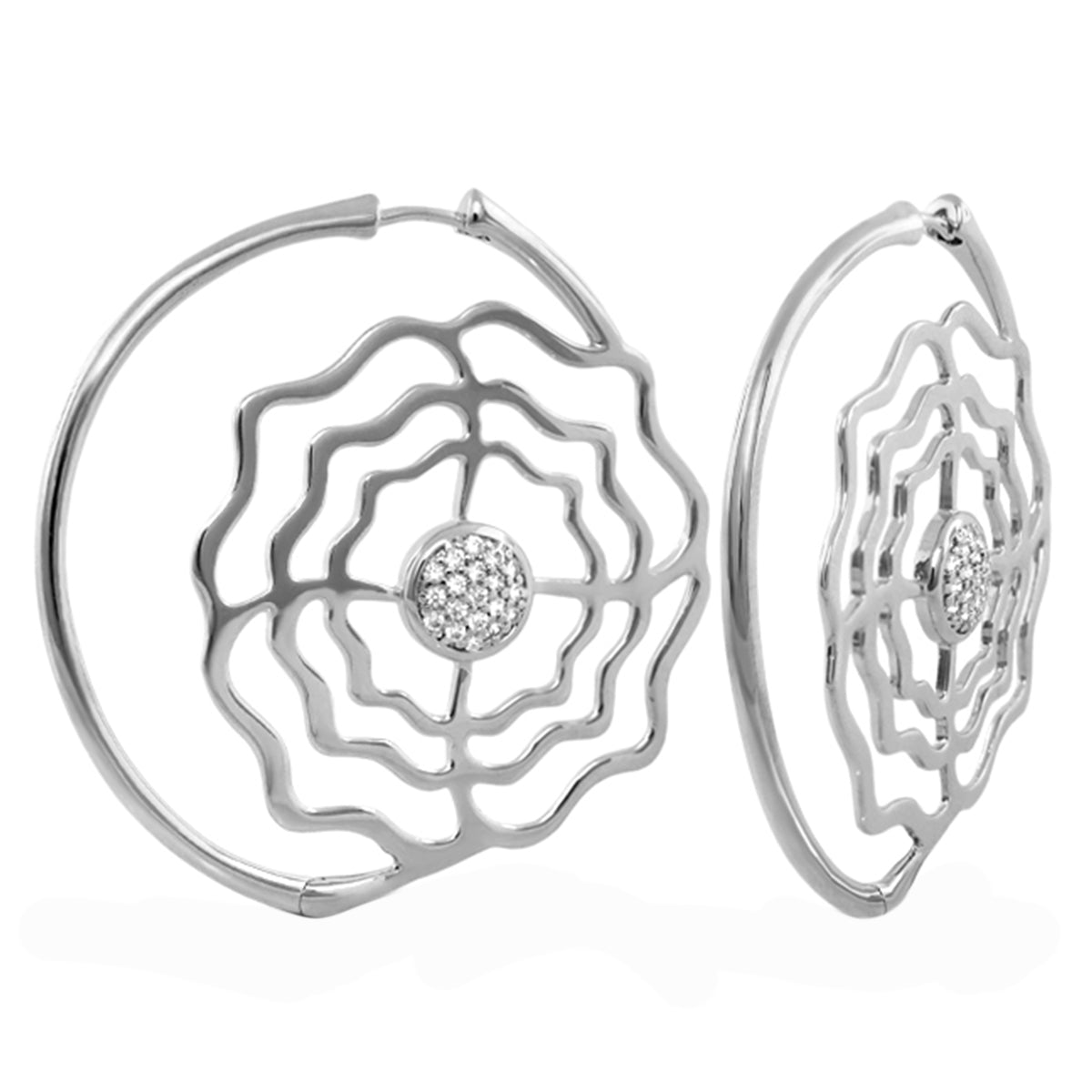 Rose Garden Earrings — Pavé Center Rose Hoop pair, silver pavé crystals, Lauren G Adams on Tampa Home & Garden Store