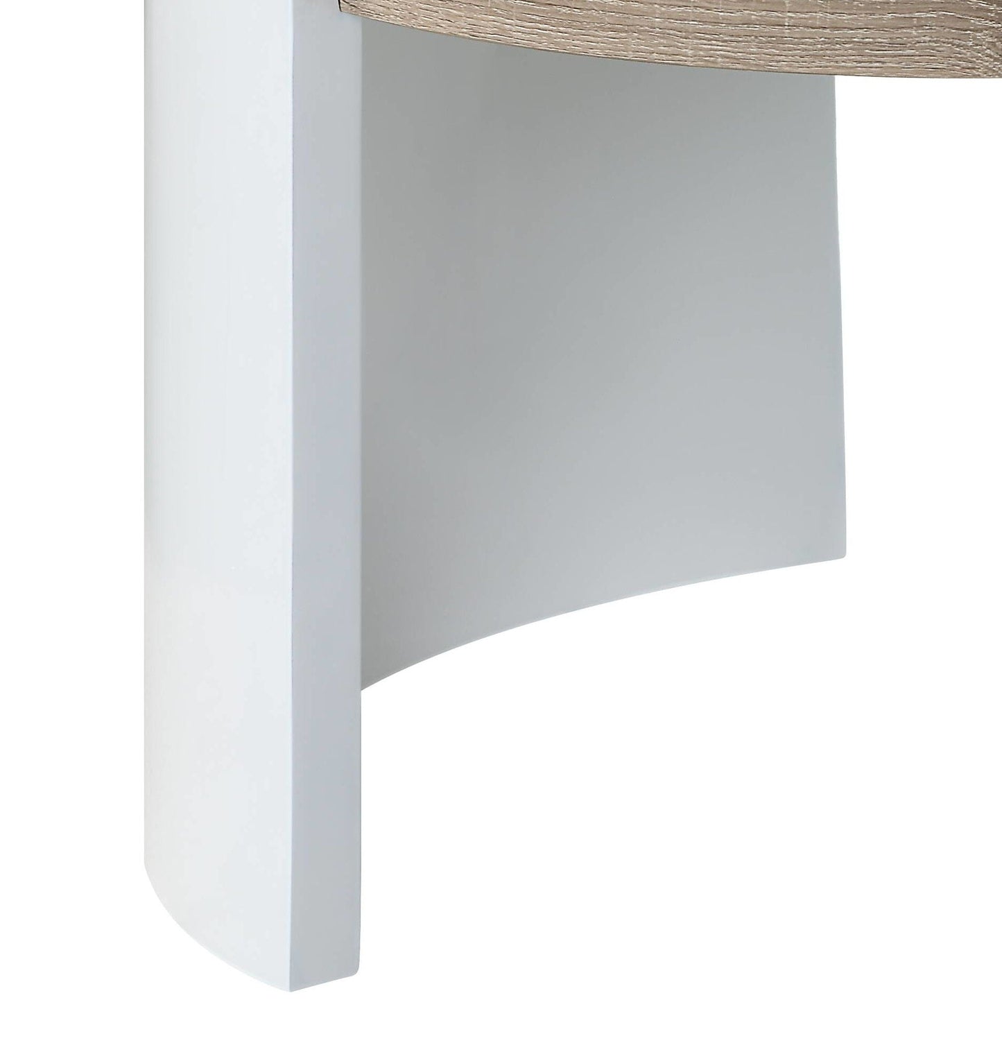 Zoma high gloss end table with white curved leg and woodgrain curved tabletop on Tampa Home & Garden Store