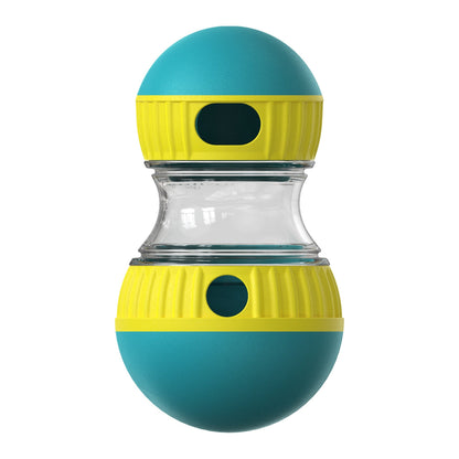 Food dispensing dog toy tumbler ball blue/yellow, interactive slow-feeding puzzle for pets on Tampa Home & Garden Store