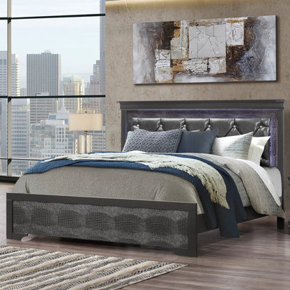 Shaker Bed with LED Lighting and Tufted Headboard
