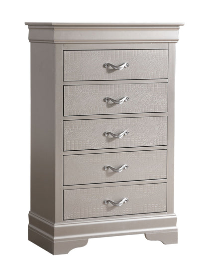 Accent Chest with embossed crocodile-textured finish in gray pearl silver and crystal pulls on Tampa Home & Garden Store