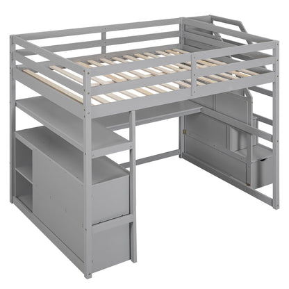 Loft bed with desk and shelves in grey, includes storage staircase and 2 drawers on Tampa Home & Garden Store