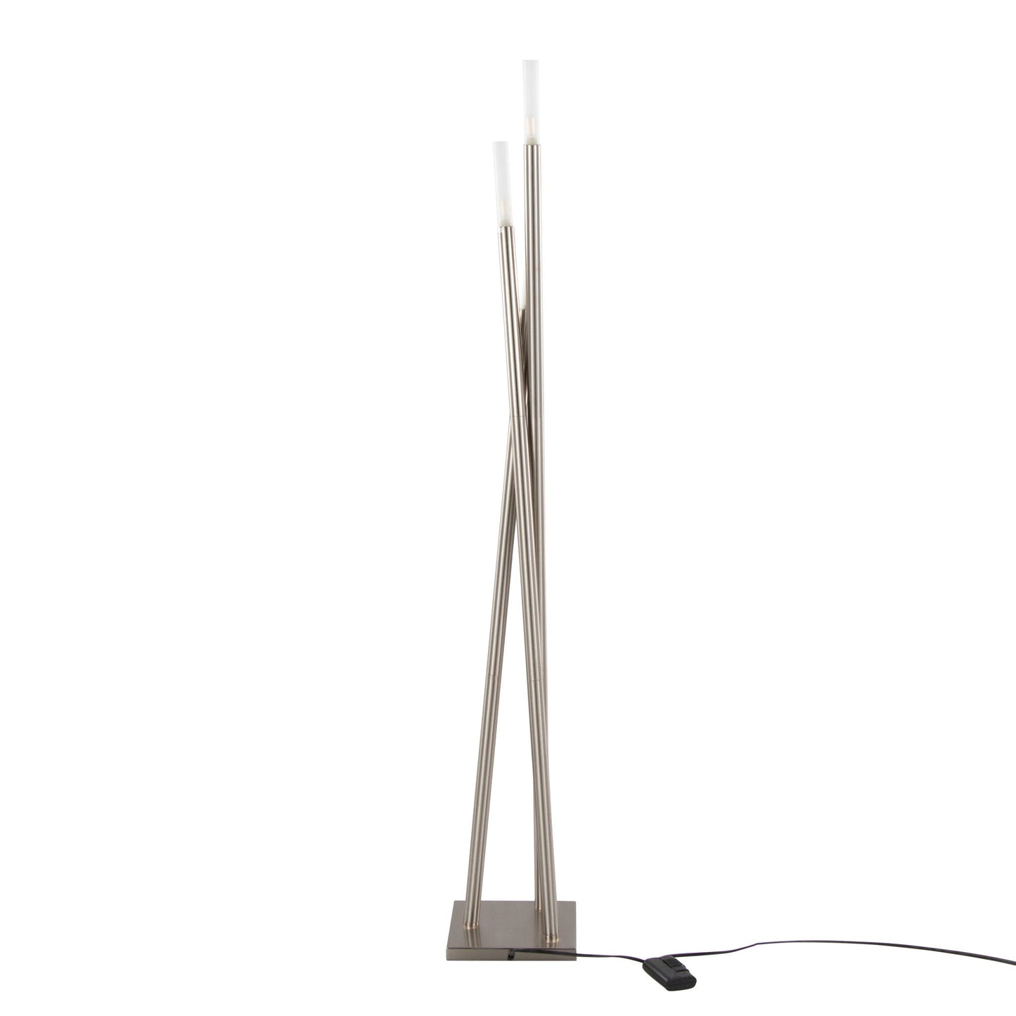 Icicle nickel floor lamp with three slender stems and frosted glass sleeves on a square base on Tampa Home & Garden Store