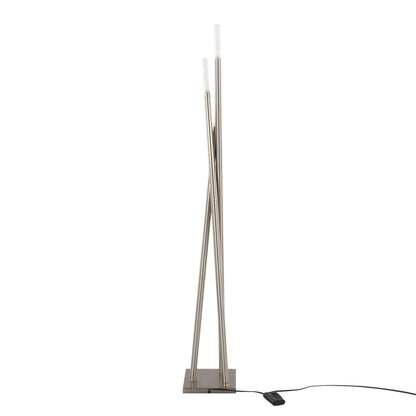 Icicle nickel floor lamp with three slender stems and frosted glass sleeves on a square base on Tampa Home & Garden Store