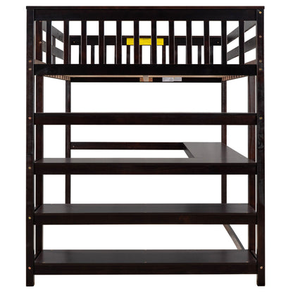 Loft Bed With Storage Shelves And Under Bed Desk dark espresso wood frame by HouseOfZazla on Tampa Home & Garden Store
