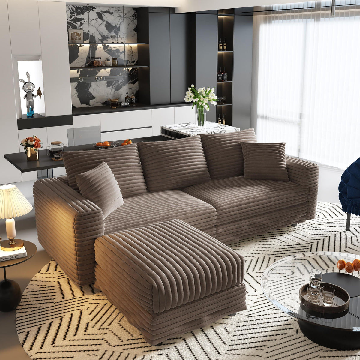 Deep Seat Sofa Bed With Ottoman and Soft Pillows