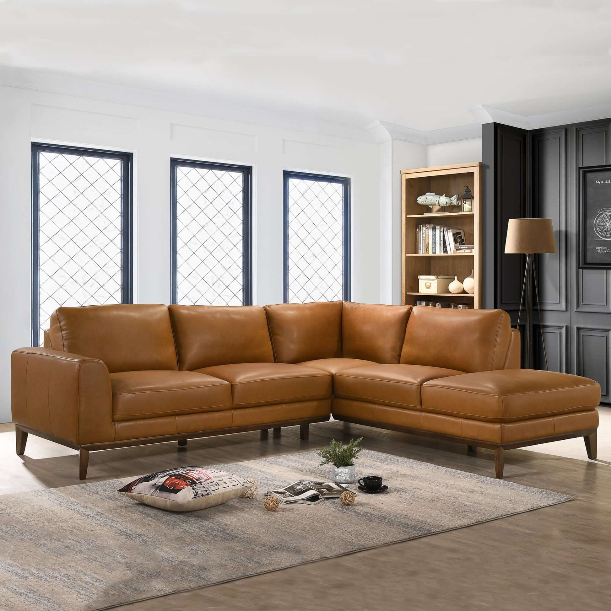 London Sectional Sofa Left Facing tan leather with left chaise by HouseOfZazla on Tampa Home & Garden Store