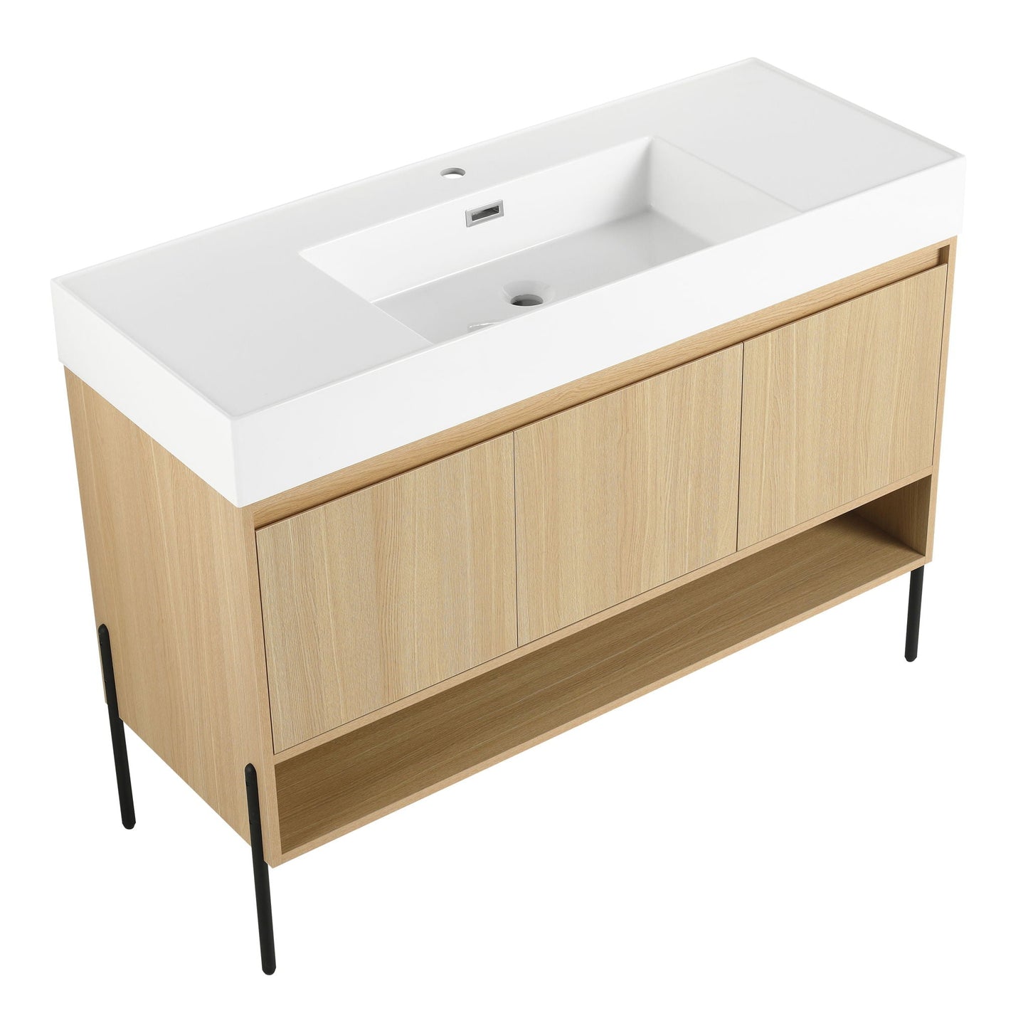 Modern bathroom vanity with white resin sink atop oak storage cabinet by HouseOfZazla on Tampa Home & Garden Store