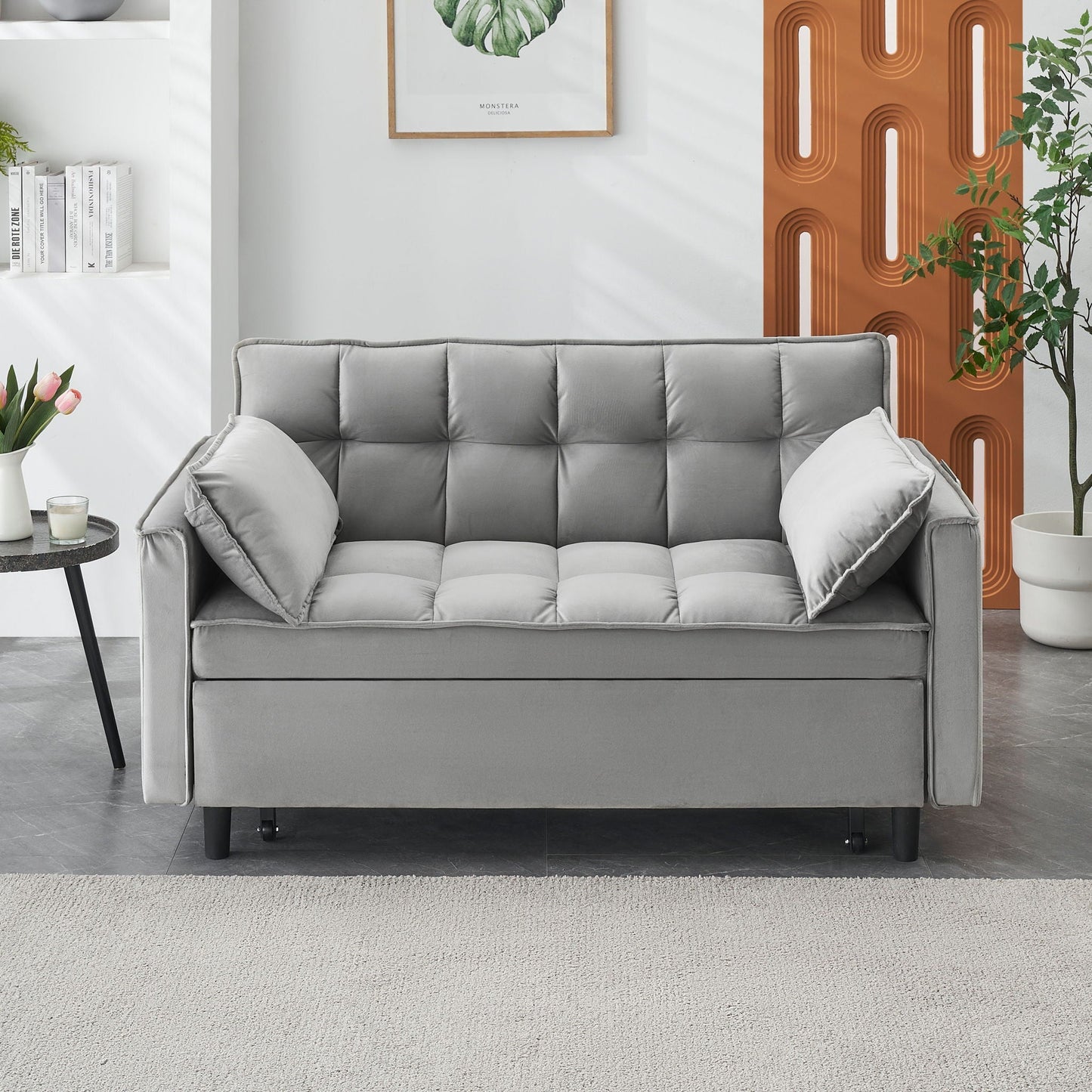 Sofa bed with pockets, gray fabric sleeper for living room on Tampa Home & Garden Store