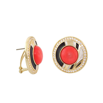 Chunky Town Earrings Pavé Halo Pearl by Lauren G Adams, gold-tone stud with red center on Tampa Home & Garden Store
