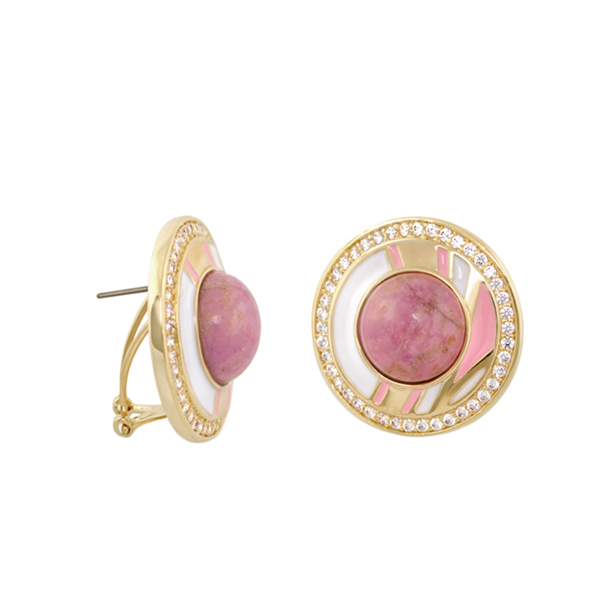 Chunky Town Earrings Pavé Halo Pearl by Lauren G Adams, gold-tone pink centerpiece pearl on Tampa Home & Garden Store