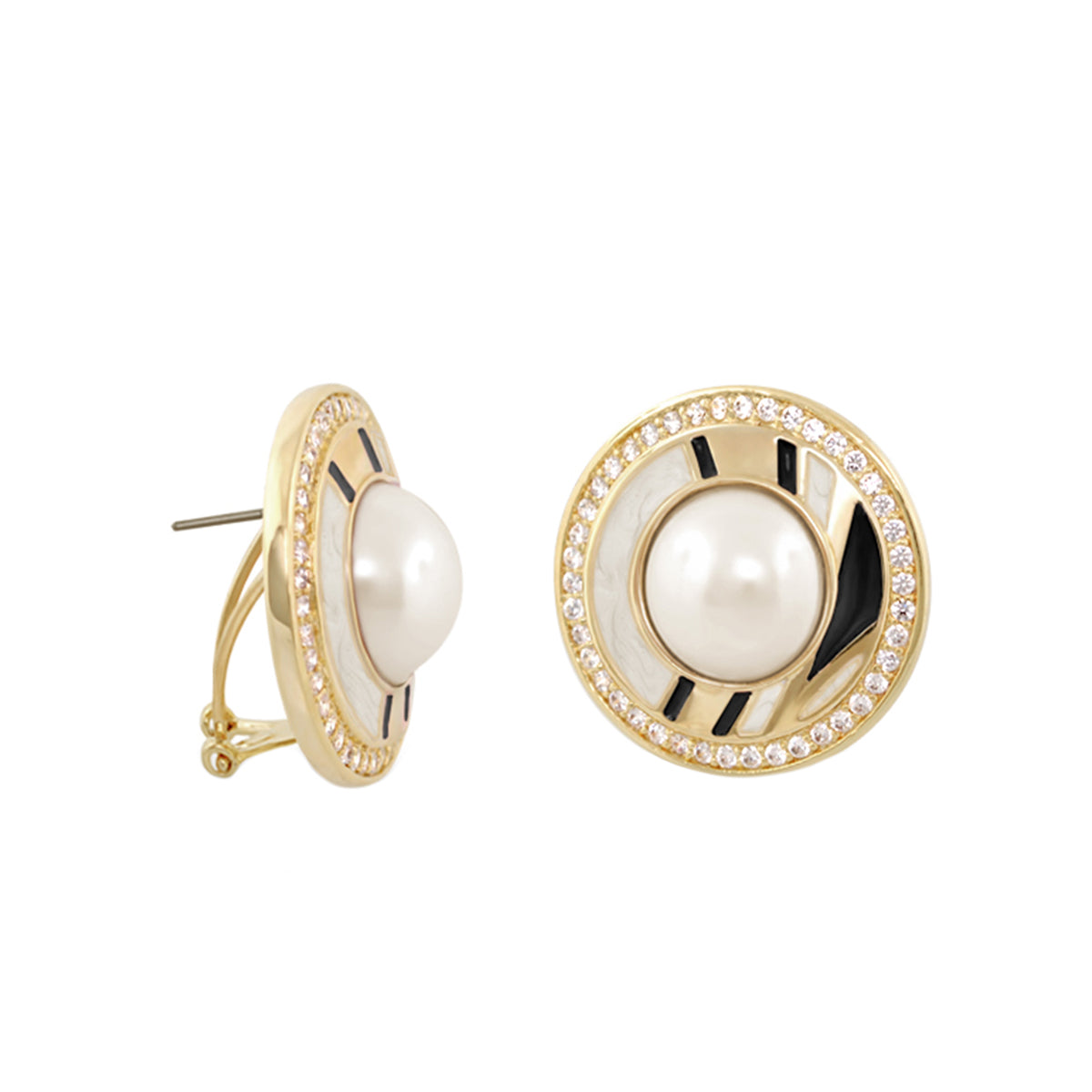 Chunky Town Earrings Pavé Halo Pearl by Lauren G Adams, gold-tone with crystal halo (pair) on Tampa Home & Garden Store