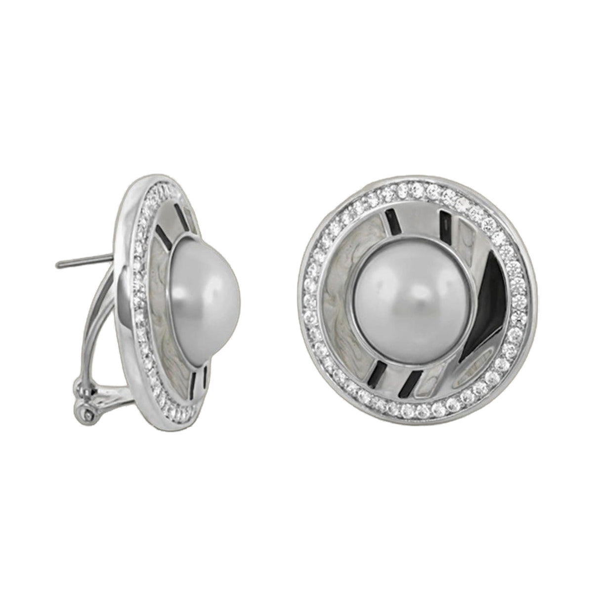 Chunky Town Earrings Pavé Halo Pearl pair by Lauren G Adams, stud with pavé halo around pearl on Tampa Home & Garden Store