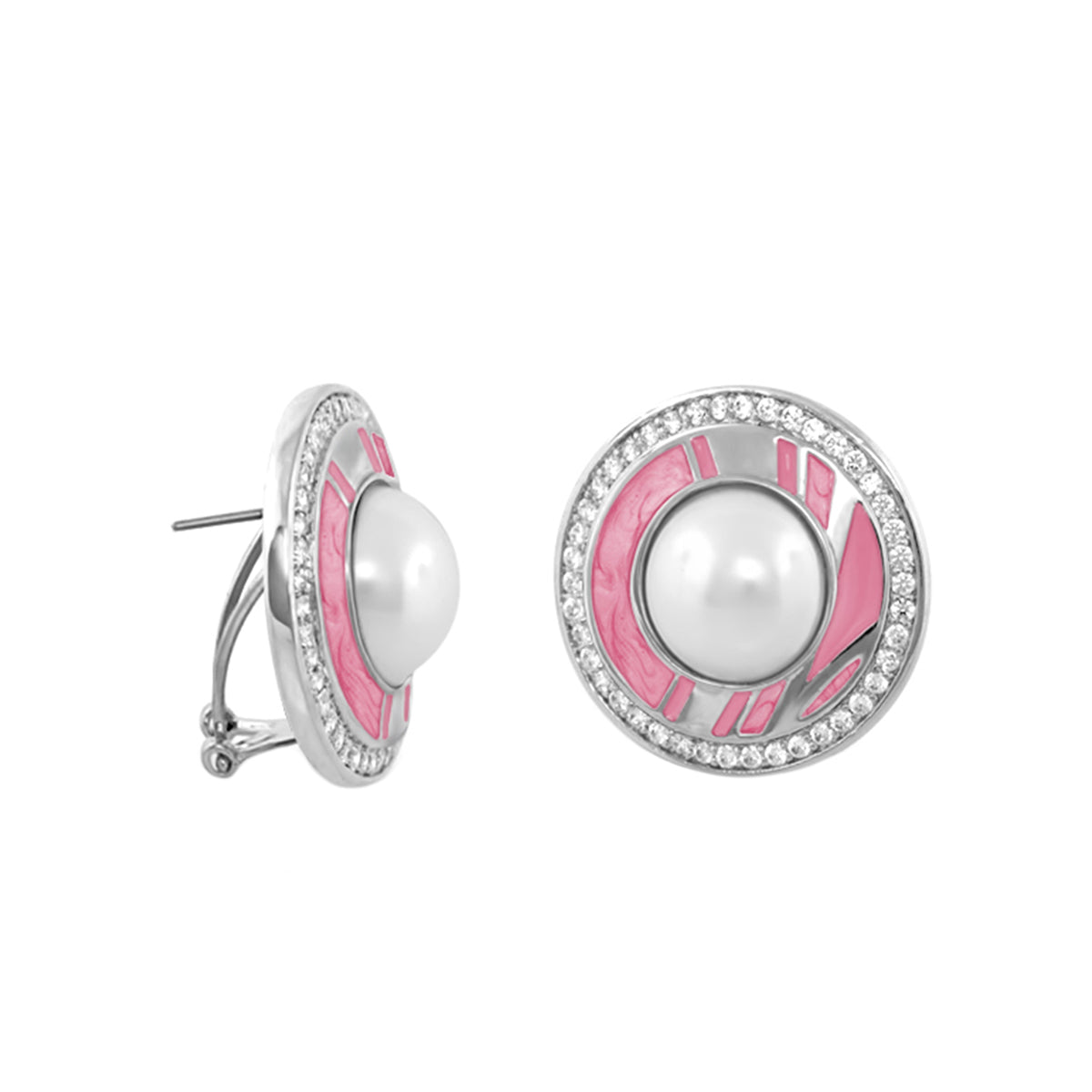 Chunky Town Earrings Pavé Halo Pearl with pink enamel and diamond halo by Lauren G Adams on Tampa Home & Garden Store