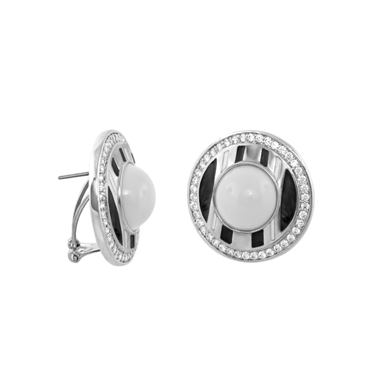 Chunky Town Earrings Open Bar Cabochon by Lauren G Adams, silver-tone studs with white cabochon on Tampa Home & Garden Store