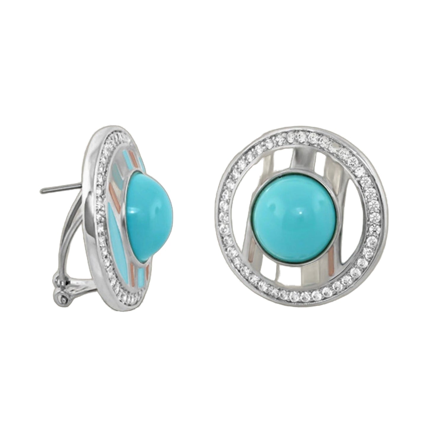 Chunky Town Earrings Open Bar turquoise cabochon with diamond halo by Lauren G Adams on Tampa Home & Garden Store