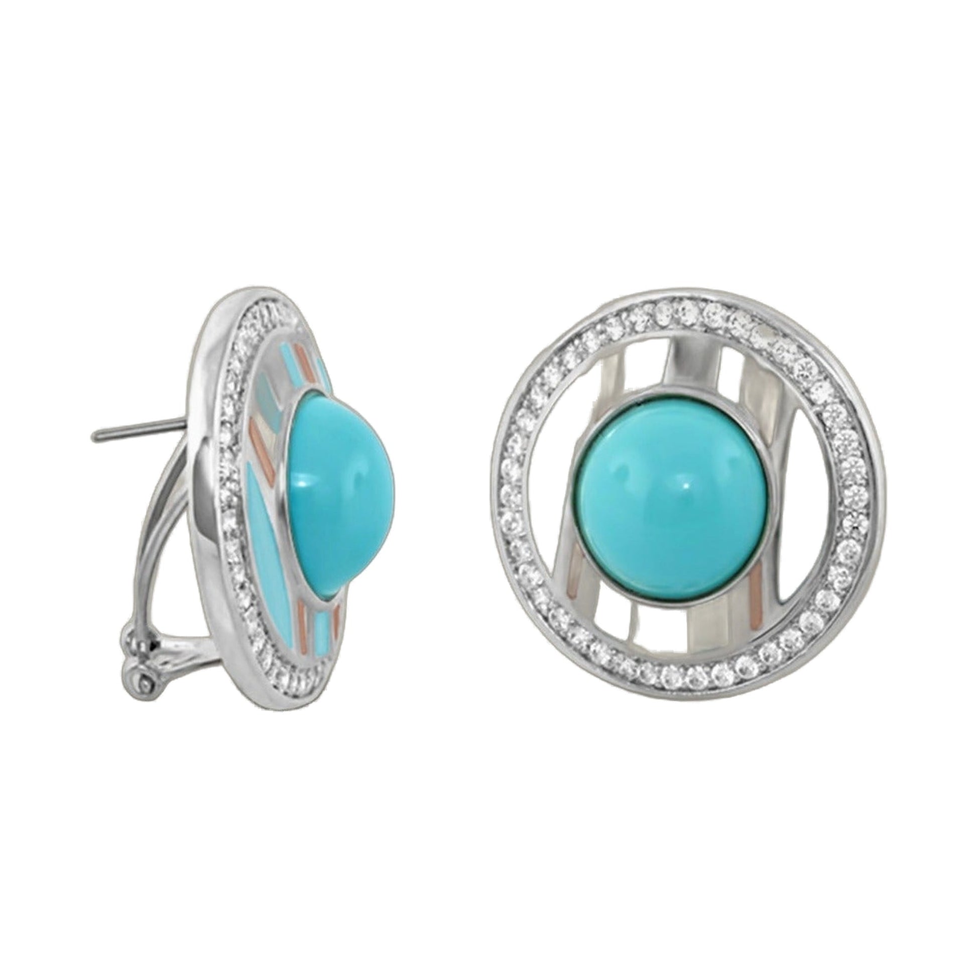 Chunky Town Earrings Open Bar turquoise cabochon with diamond halo by Lauren G Adams on Tampa Home & Garden Store