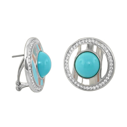 Chunky Town Earrings Open Bar turquoise cabochon with diamond halo by Lauren G Adams on Tampa Home & Garden Store