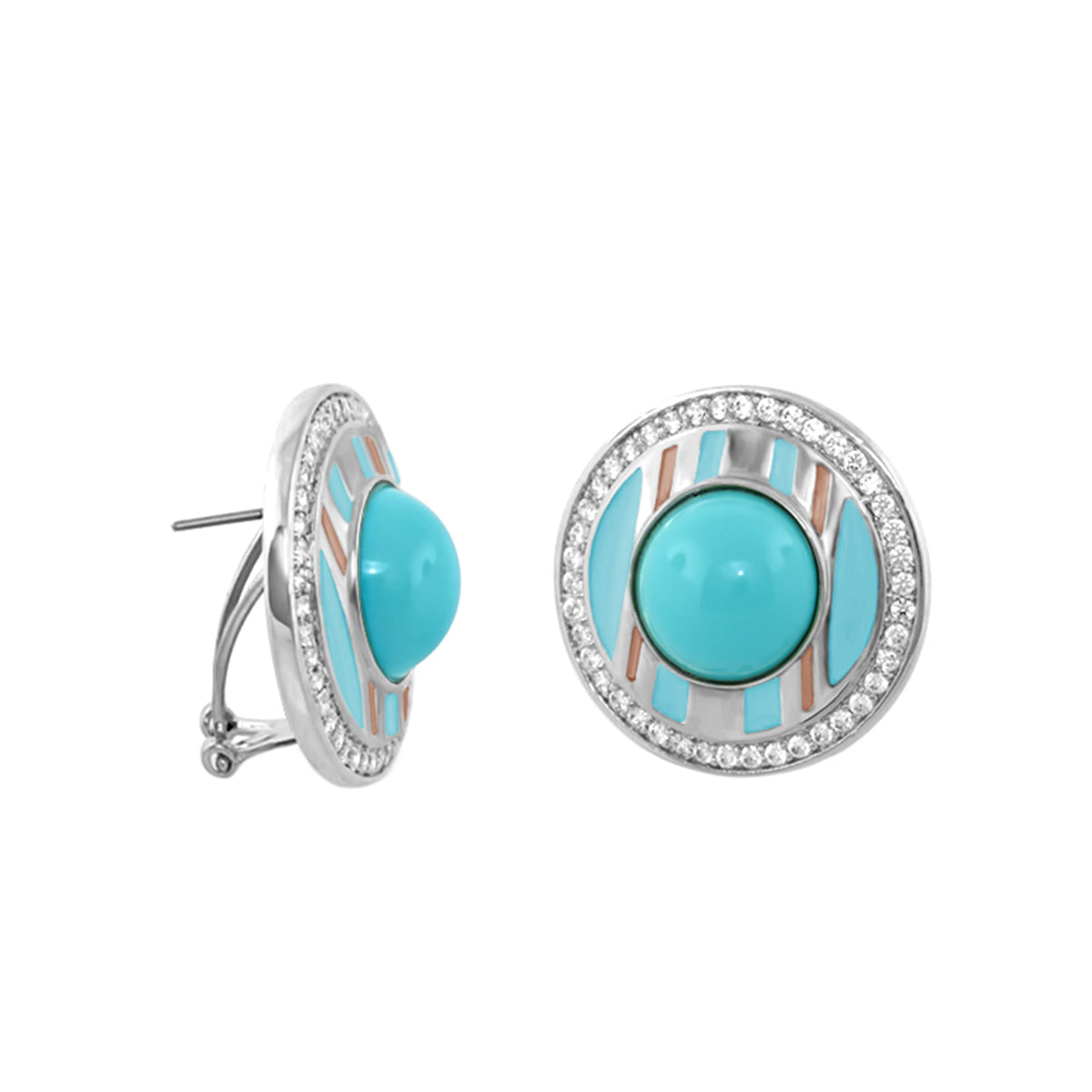 Chunky Town Earrings Open Bar Cabochon turquoise with crystal halo by Lauren G Adams on Tampa Home & Garden Store