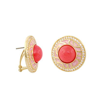 Chunky Town Earrings by Lauren G Adams, gold-tone studs with pink lattice cabochon pair on Tampa Home & Garden Store