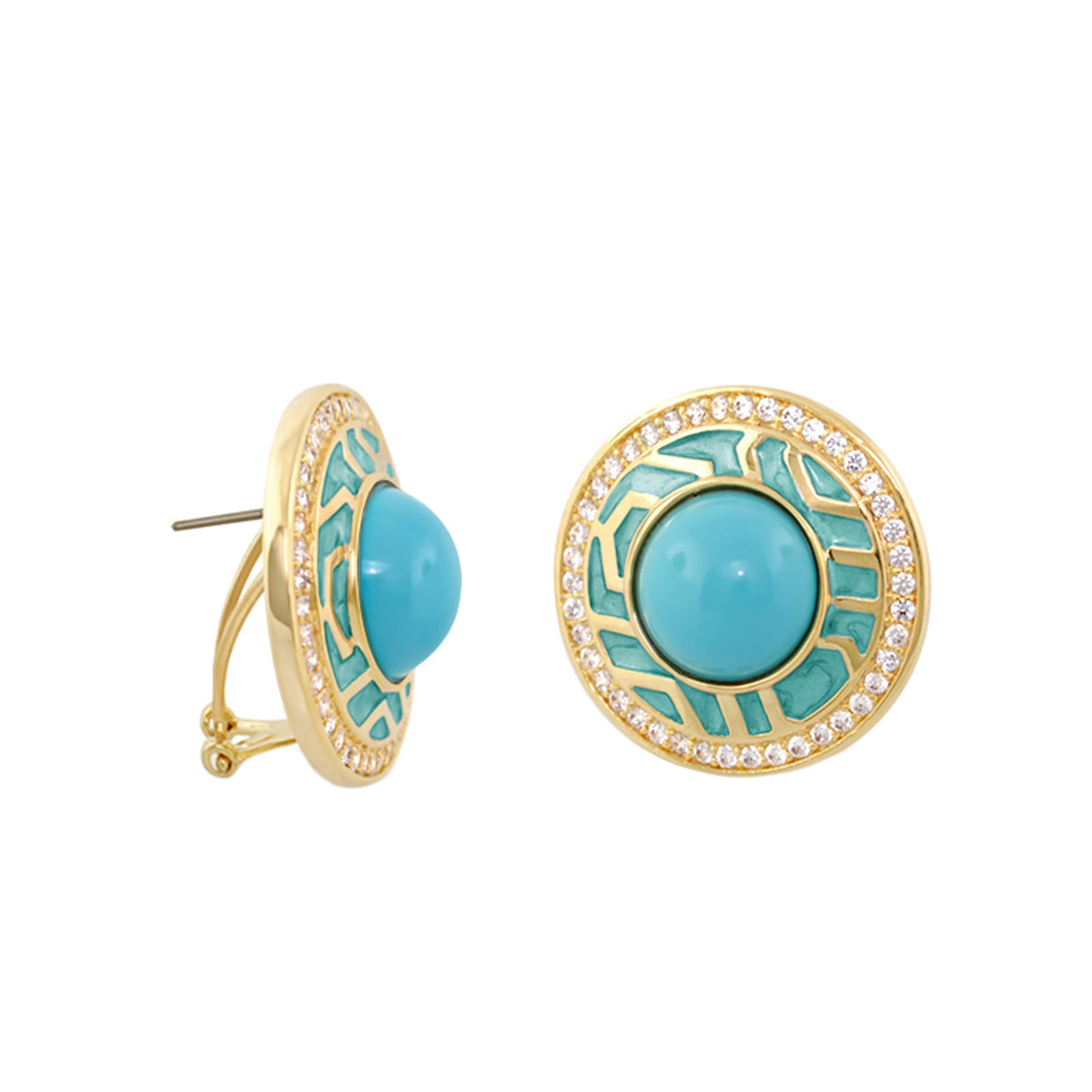 Chunky Town Earrings - Pair, Lattice Inlay enamel turquoise, crystal halo by Lauren G Adams on Tampa Home & Garden Store