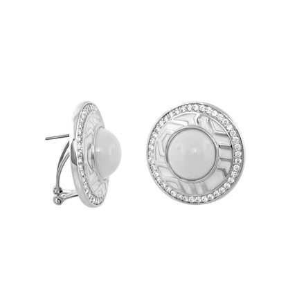 Chunky Town Earrings — Lattice Inlay Cabochon enamel, white cabochon with crystal rim on Tampa Home & Garden Store