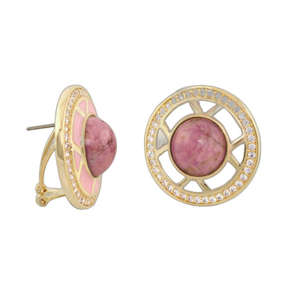 Chunky Town Earrings Open Spoke Cabochon by Lauren G Adams, gold-tone with pink cabochons on Tampa Home & Garden Store
