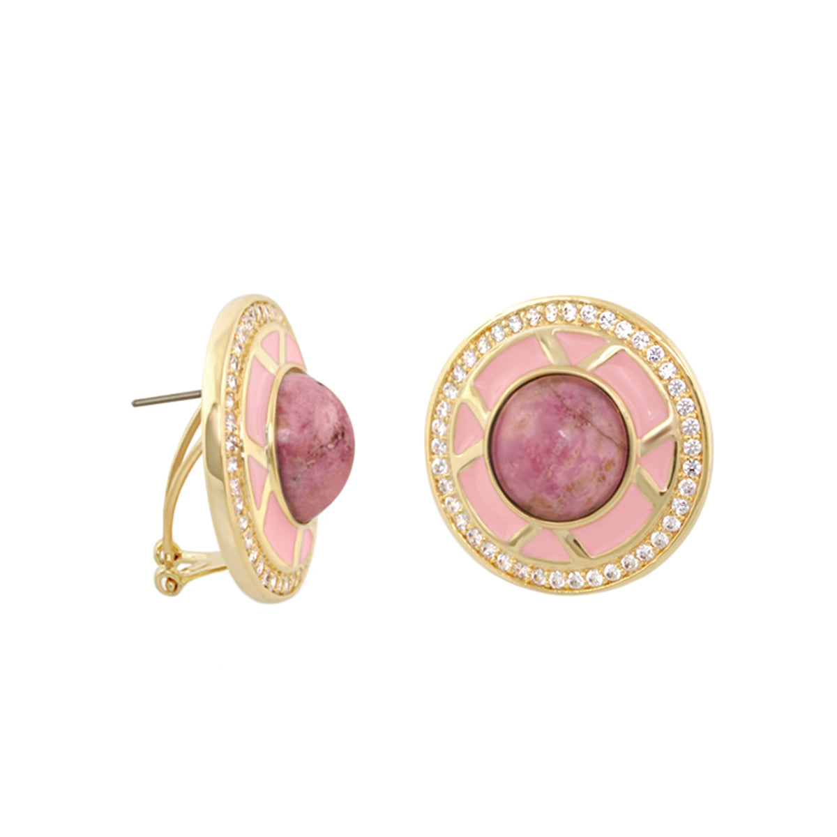 Chunky Town Earrings Open Spoke Cabochon, gold-tone with pink cabochon center Lauren G Adams on Tampa Home & Garden Store