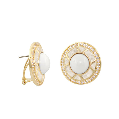 Chunky Town Earrings Open Spoke Cabochon, gold-tone studs with white cabochon and rim, pair on Tampa Home & Garden Store