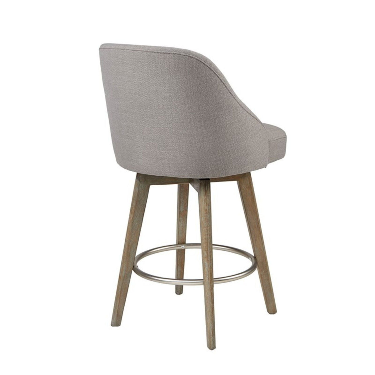 HouseOfZazla counter stool with swivel beige-gray upholstery, solid wood legs, metal foot ring on Tampa Home & Garden Store