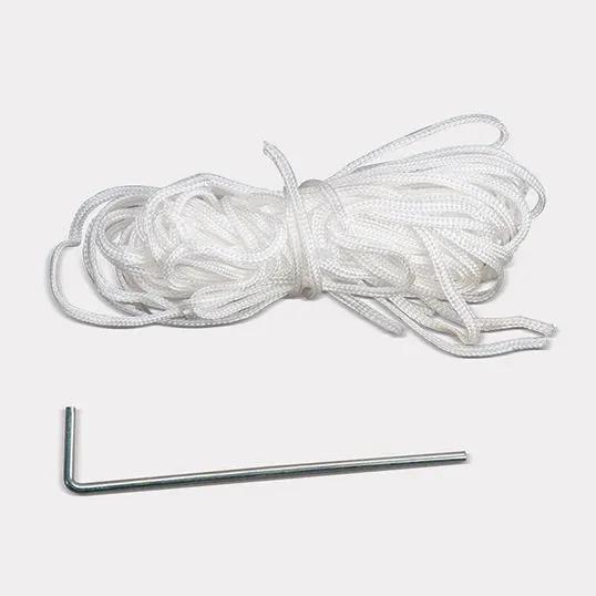 2-piece tent setup bundle: white braided rope coil and L-shaped metal Allen key on Tampa Home & Garden Store