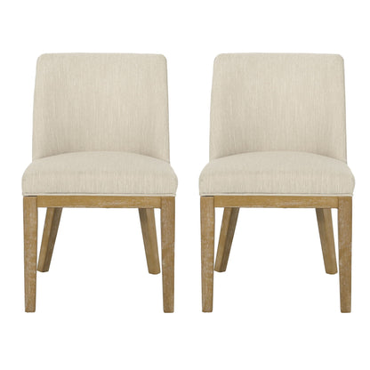 Modern dining chair set in beige fabric upholstery with natural wood legs, set of 2 on Tampa Home & Garden Store