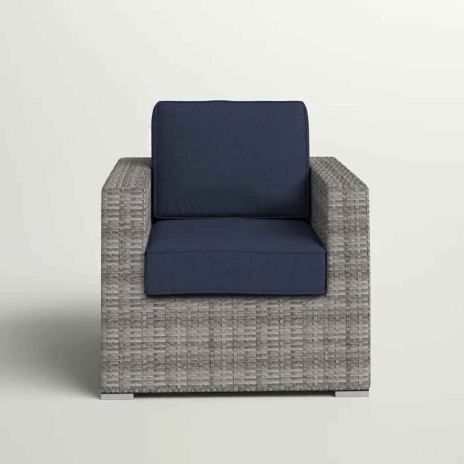 Patio chair with navy cushions on a gray wicker frame by HouseOfZazla outdoor arm chair on Tampa Home & Garden Store