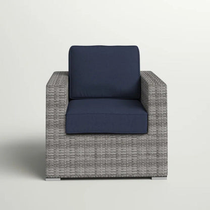 Patio chair with navy cushions on a gray wicker frame by HouseOfZazla outdoor arm chair on Tampa Home & Garden Store